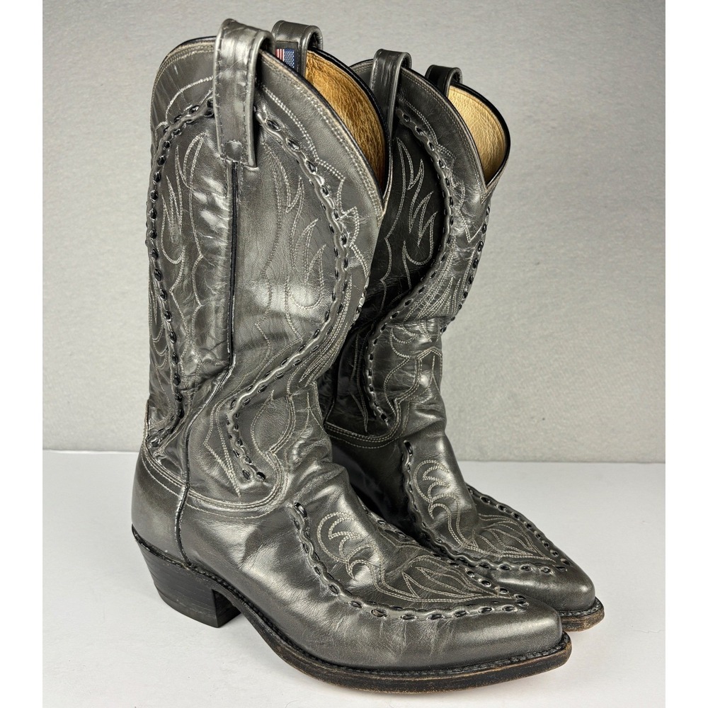 Vintage Dan Post Western Bucklace Cowboy Boots Size 8 D Gray Leather Made In USA